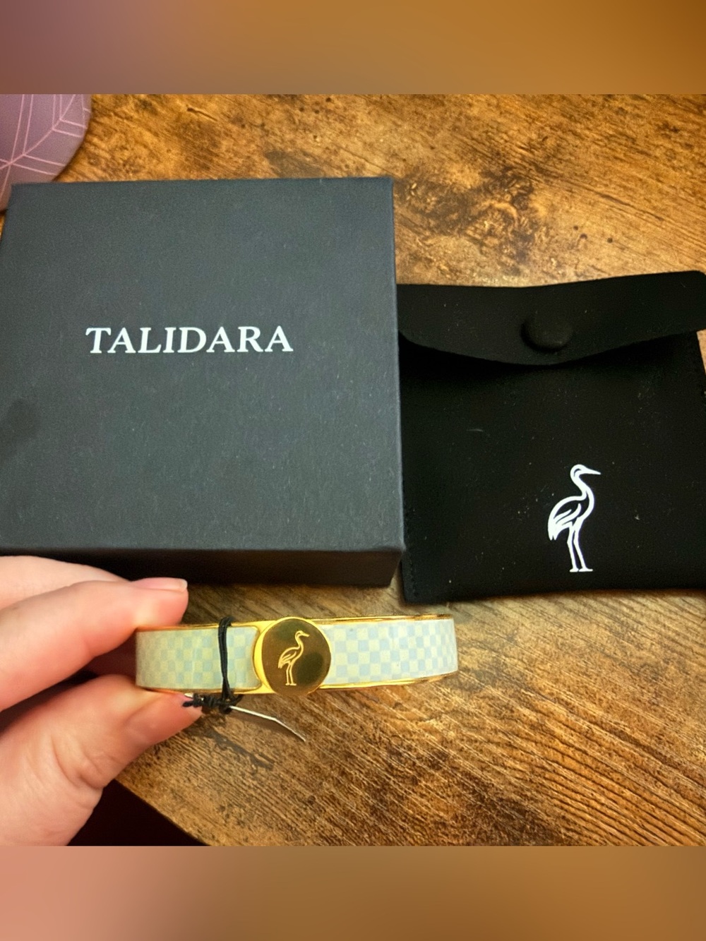 Talidara Light Blue Check Gold-Accent Women's Bangle/Bracelet